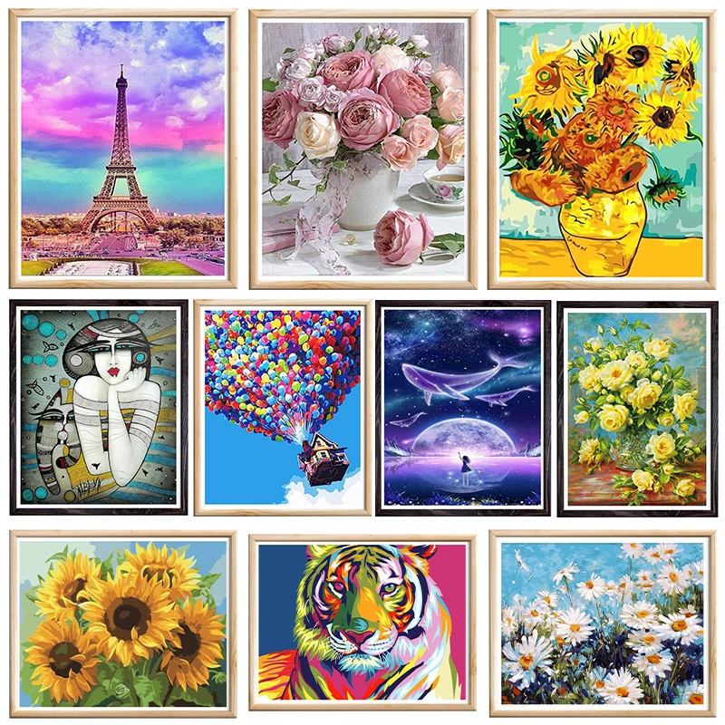 5D алмазная картина (diamond painting) 30×40 см, подсолнух/тигр/пейзаж, полный набор DIY