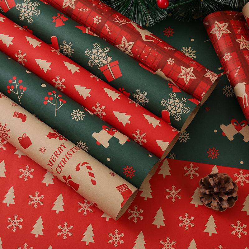 2024新しいクリスマス包装紙厚手クラフト紙クリスマスギフトプレゼントギフトボックス装飾包装紙卸売|undefined