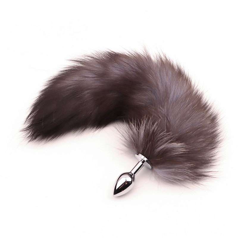 Fox Tail Metal Anal Plug with Plush Cross Fox Tail, Blue Cosplay Design — detail image 13