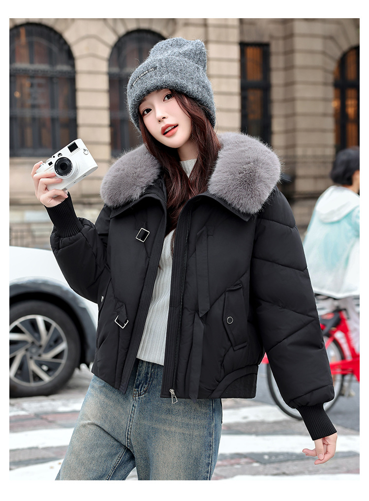 Ropa de algodón suelta de invierno de moda de 2025 nuevo cuello de cabello de algodón de mujeres de otoño y invierno chaqueta de algodón exterior abrigo corto image 6