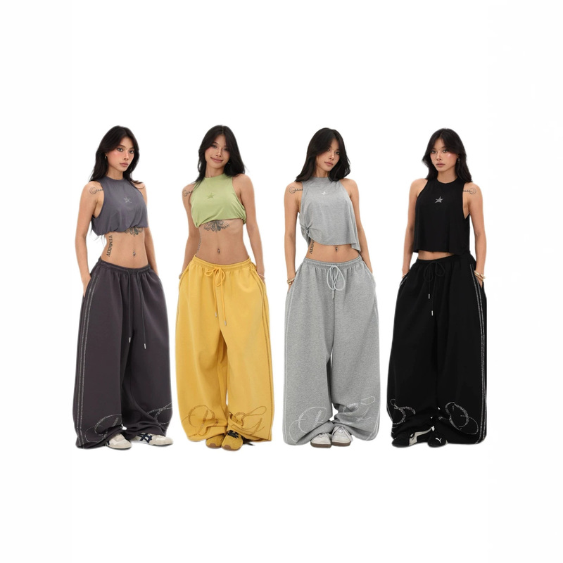 Original Rhinestone Jazz-Style Loose Slimming Sports Pants with a Flowy Feel for Dancing, Casual Long Pants with a Summer Design Original Rhinestone Jazz-Style Loose Slimming Sports Pants with a Flowy Feel for Dancing, Casual Long Pants with a Summer Design