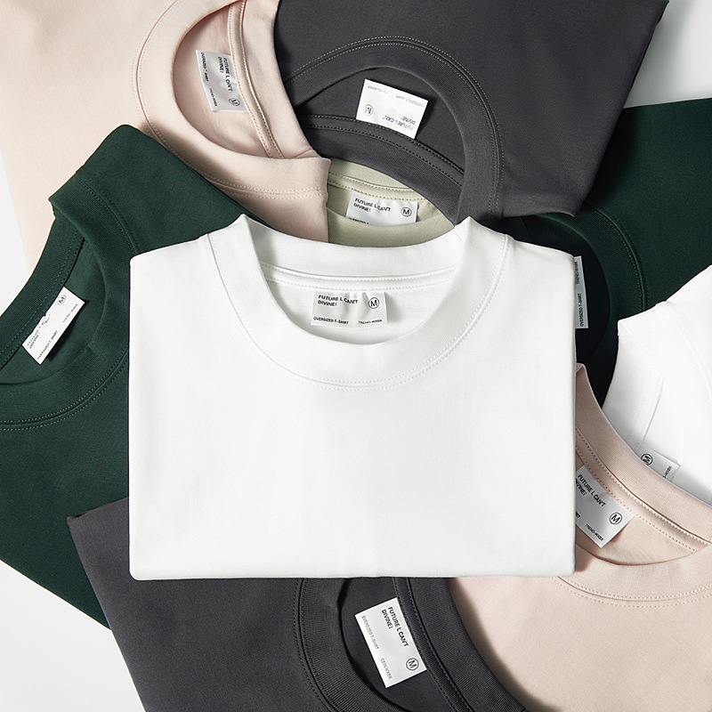 300g精梳棉日式复古重磅t恤宽松潮牌半袖纯棉短袖男装白色打底衫