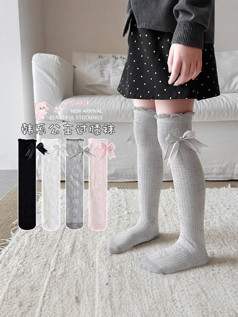 Summer thin knitted autumn knee pads with bow