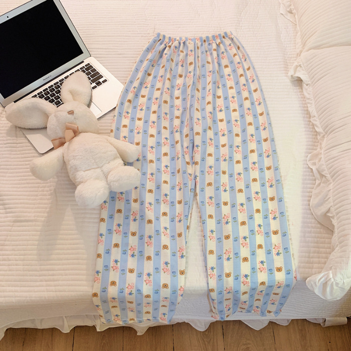 Pantalones de dibujos animados lindos pantalones de pijama elásticos de cintura estudiantil en casa pantalones largos de primavera y otoño de verano para mujeres pantalones casuales