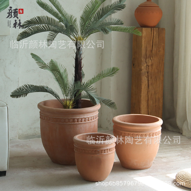 Gran calibre comercio exterior maceta de cerámica roja ventilada barro rojo cerámica gruesa estilo americano estilo pastoral viento balcón jardín maceta de combinación