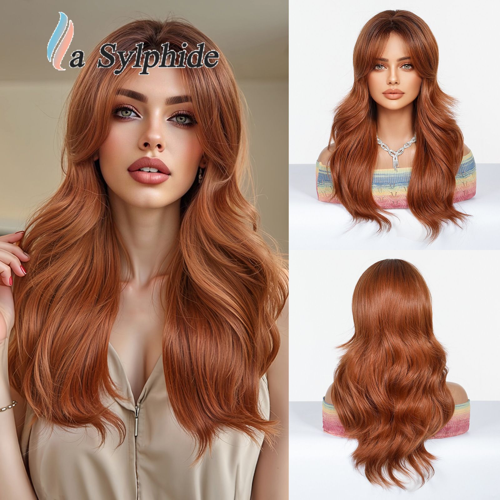 Wish For Women Mixed Gold Medium Long Curly Hair With Side Bangs Synthetic Wig High Temperature Fiber_voghion.com