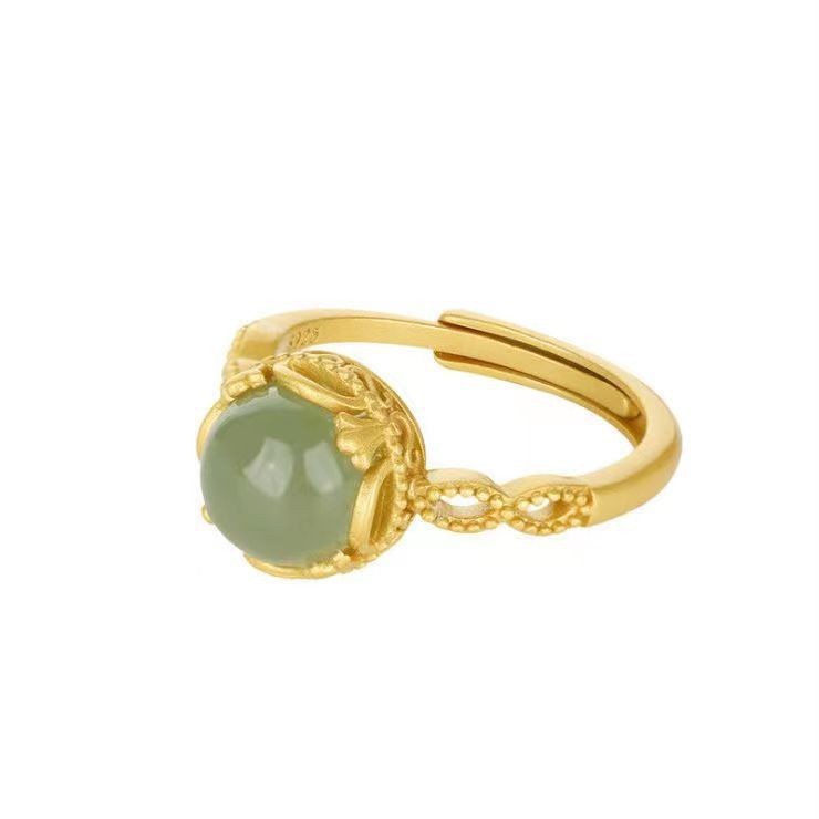 Natural Hetian Green Jade Open Ring Vintage Twisted Design_voghion.com