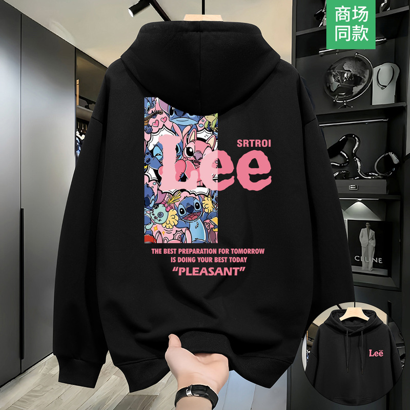 加绒印花上衣连帽卫衣美式时尚印花重磅纯棉情侣装卫衣连帽上衣潮|undefined