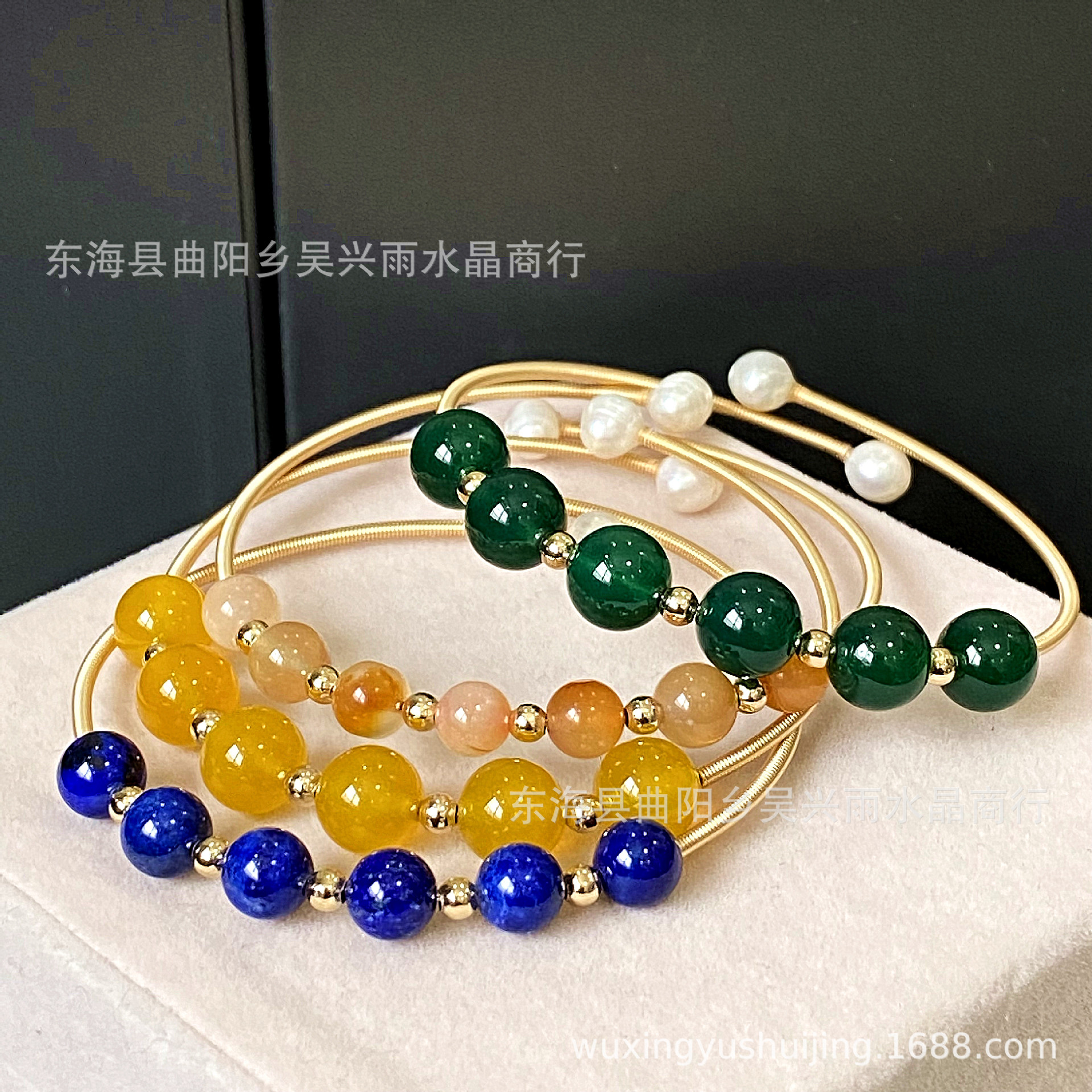 14k包金绕线手镯 水草玛瑙绿玛瑙石榴石青金石虎眼石手链手镯批发