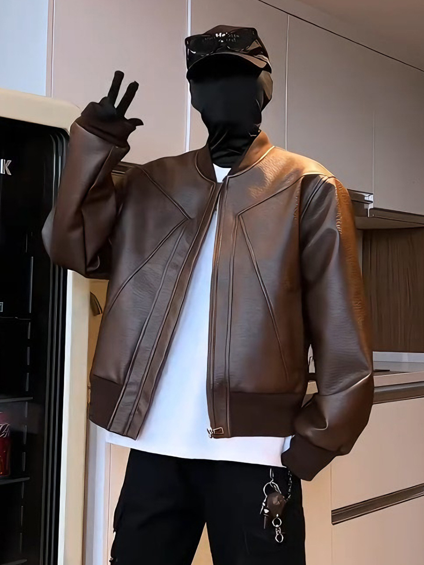 Herren Lederjacke Im Retro Stil Lockere Passform Herbst Winter_voghion.com