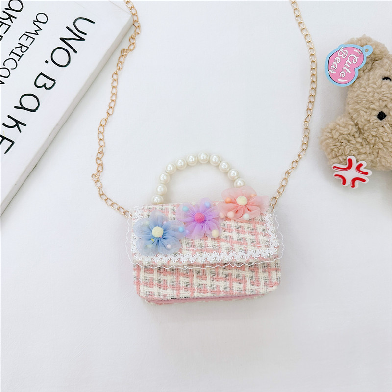 Bolso de La Perla de los niños bolsa 2023 nuevo algodón y lino pequeño bolso cuadrado de moda lindo flor niñas bolsa de mensajero decorativa