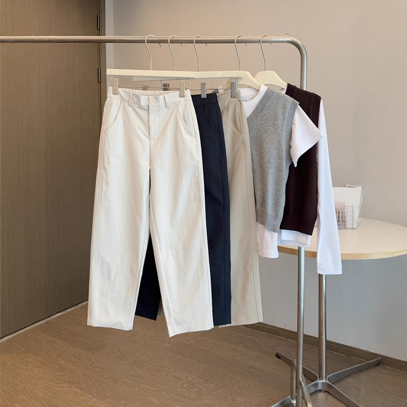 Korean Style Pure Color Spring & Fall Elastic Cargo Pants for Women, Loose and Versatile, Casual, Small Baguette Pants, Suit, Harem Pants