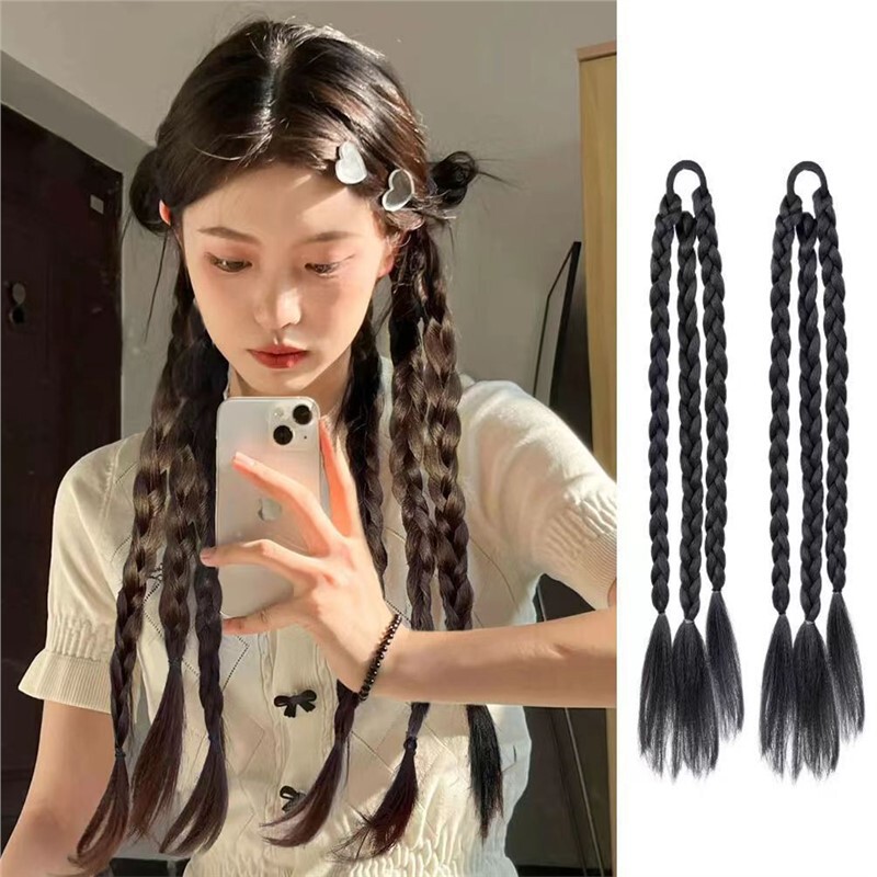 Boxing Braids Wigs Women's Braids Double Horsetail Cyber Popular Sweet Cool Fish Bone Braids Natural Hot Girl Dirty Braids Pick Dye Braids