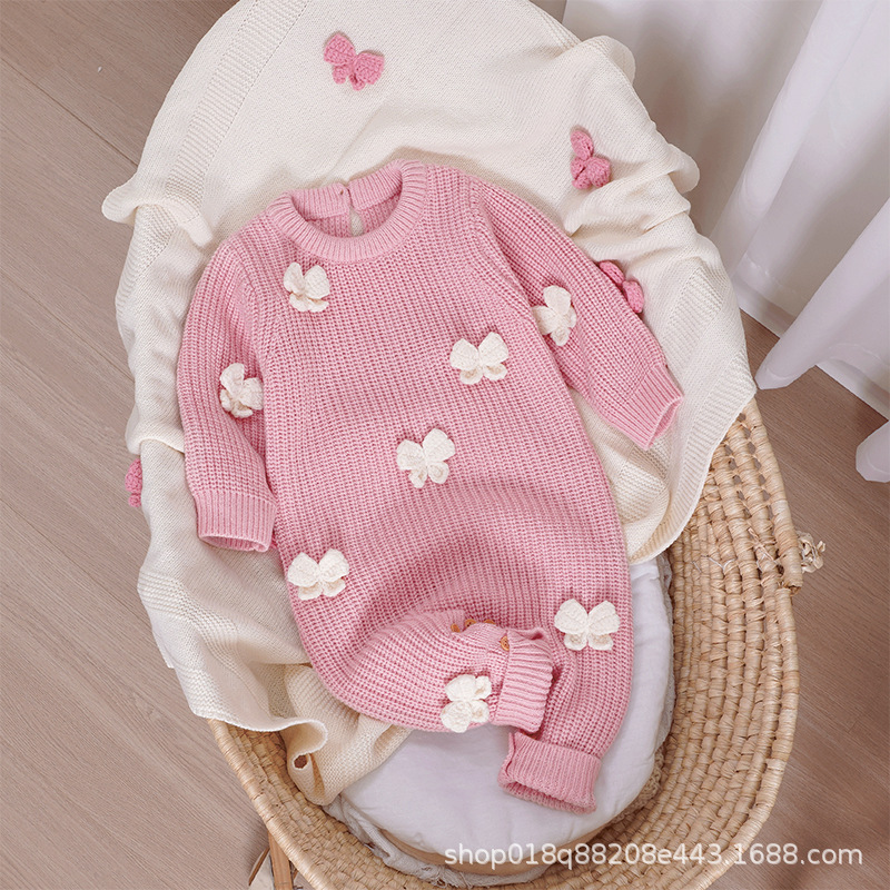 Infant Knitted Stereo Bow Robe + Outing Swaddling Blanket Handmade Bow Quilt Blanket 2-Piece Set