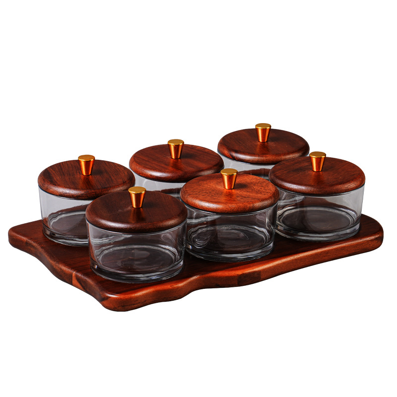 Plato de frutas de madera de amor chino Plato de bocadillos Dim Sum Nueces Frutas Plato dividido con tapa de madera al por mayor