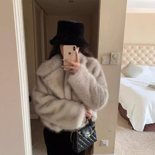 Eco-friendly Fur Coat Women's Large Lapel Short Celebrity Elegant Faux Fox Fur Dyed Pointed Autumn and Winter Fur Coat