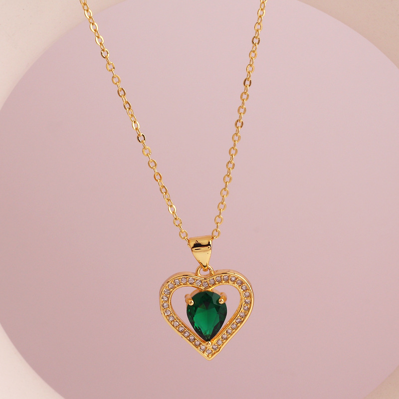 Fashion Heart Shape Copper Plating Inlay Zircon Pendant Necklace 1 Piece