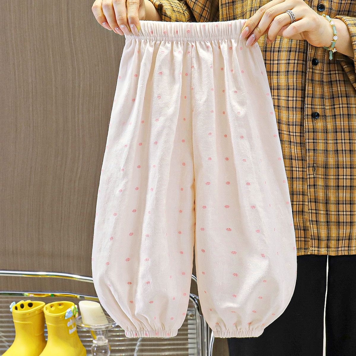 New Summer Cotton Children's Anti-Mosquito Pants, Loose Lantern-Style Thin Jogger Pants, Embroidered Casual Long Pants for Boys and Girls