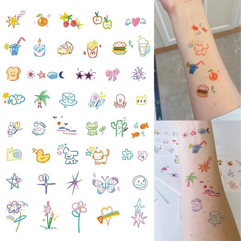 Dopamine Mini Summer Sweet Cartoon Color Tattoo Sticker Ins Finger Sticker Cute Girl Waterproof Lasting Sticker Dopamine Mini Summer Sweet Cartoon Color Tattoo Sticker Ins Finger Sticker Cute Girl Waterproof Lasting Sticker