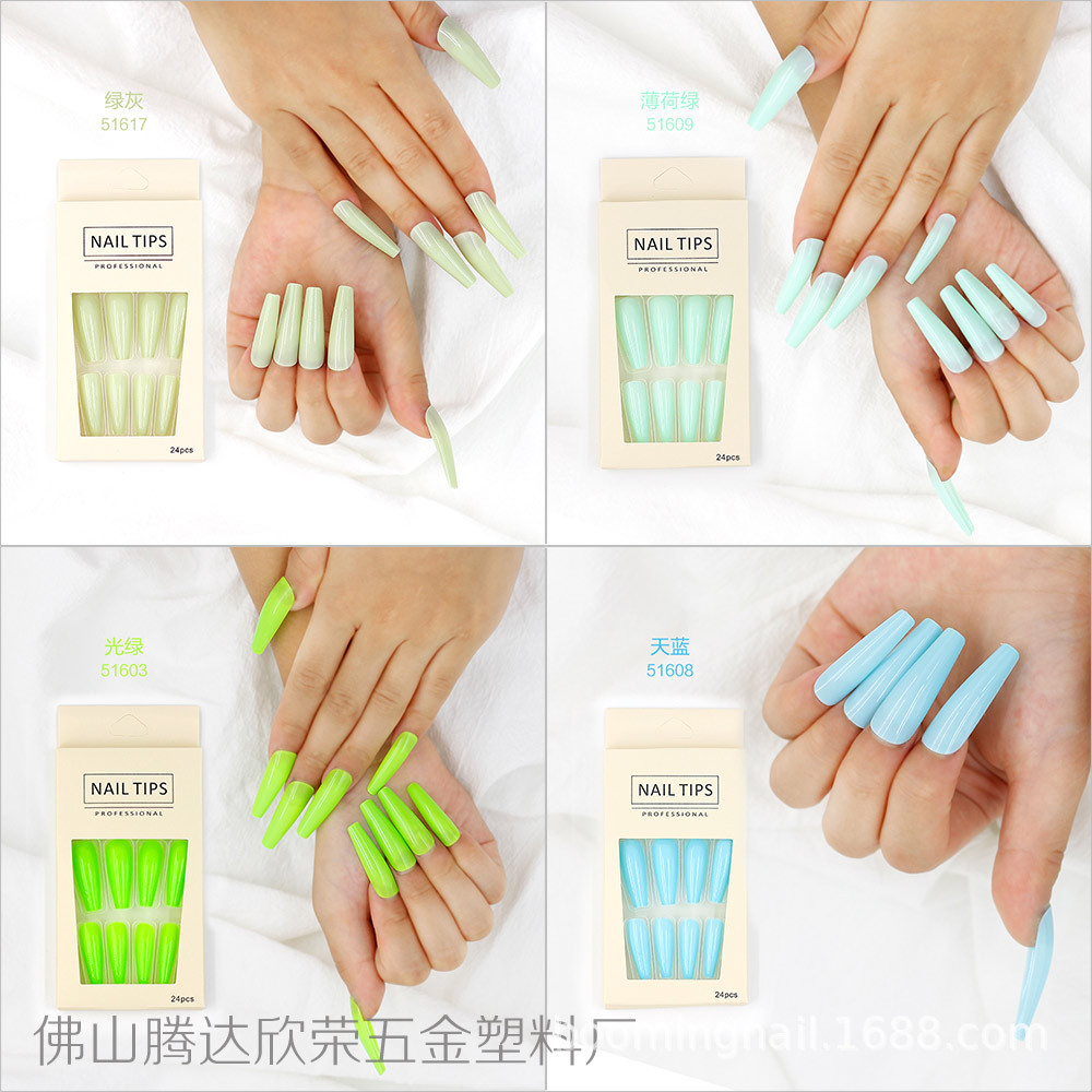 Uñas postizas de ballet coloridas, 24 piezas, largas, desmontables, procesables, al por mayor