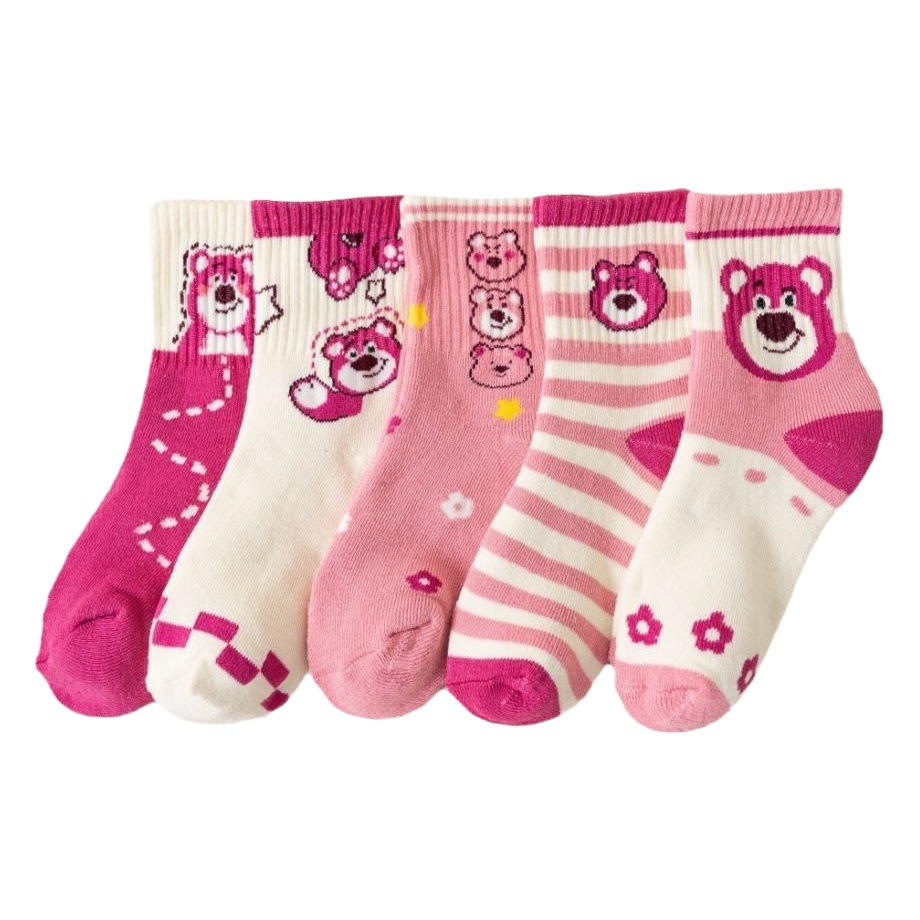 Calcetines para niños nueva primavera y verano de dibujos animados lindo oso de fresa calcetines de media pantorrilla para niños y niñas calcetines de bebé transpirables de otoño e invierno