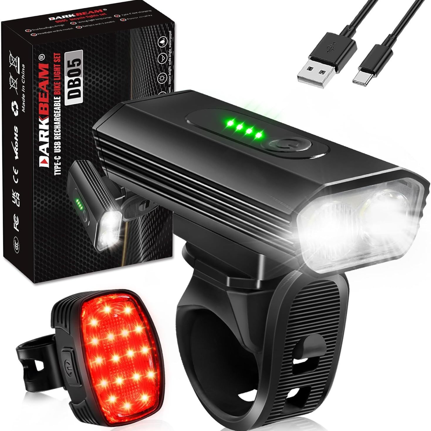 Db05 Mountain Bike Light Outdoor Bicycle Cycling Light USB Rechargeable Night Cycling Bright Flashlight