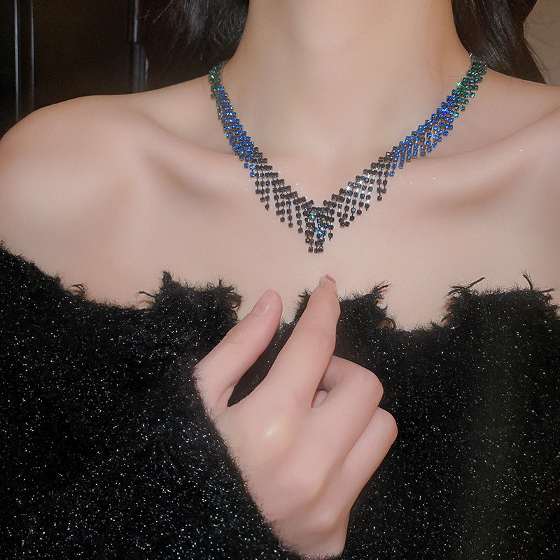 Fashion Geometric Alloy Rhinestone Tassel Womenu0027S Earrings Necklace