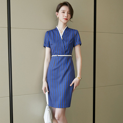 高端职业连衣裙女夏季收腰显瘦高级感通勤白领工装美容顾问工作服