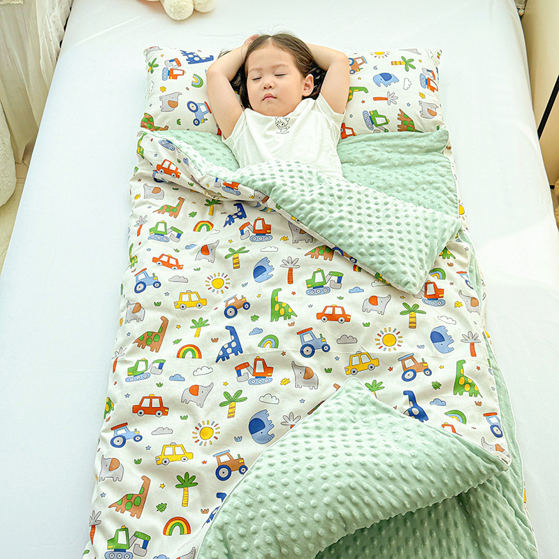 25Ins Style Cartoon Cotton Sleeping Bag Kindergarten Baby Anti-Kick Quilt Autumn and Winter Thickeneded Bean Velvet Belly Protection Quilt