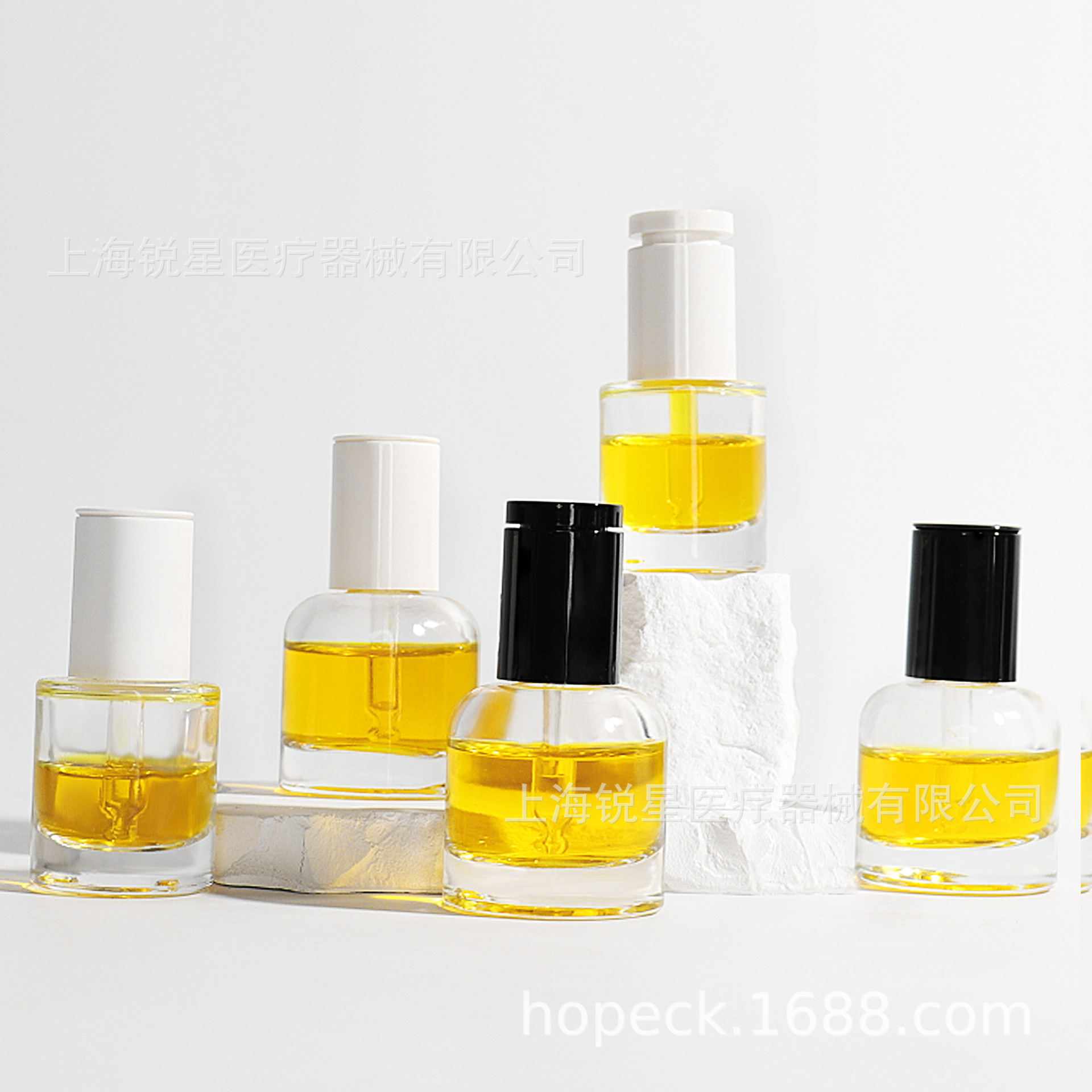 现货HOPECK旋压滴管盖透明模制玻璃瓶18牙15-20ml粉底液瓶精油瓶