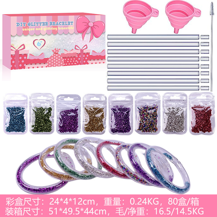 Amazon Venta caliente DIY Glitter pulsera chica manguera lentejuelas DIY joyería traje regalo juguetes hechos a mano