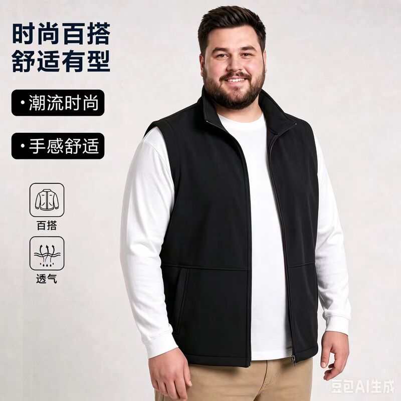Autumn and Winter Stand-Up Collar Casual Vest for Men, Trendy Oversized Fleece-Lined New Style Outerwear