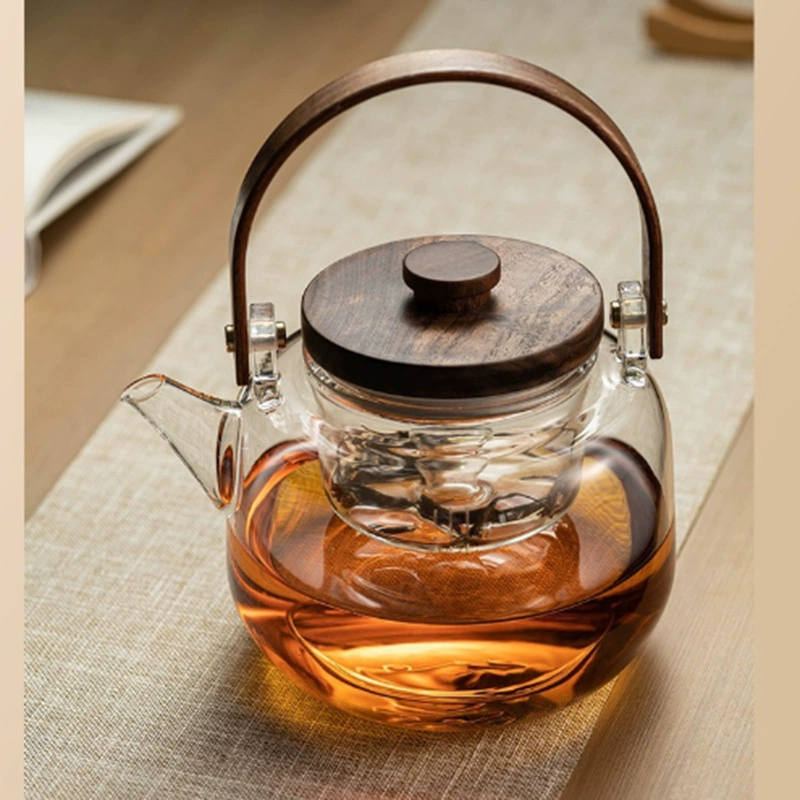 Чайник с вертикальными линиями и носиком, электрический нагревательный фарфор-горшок, двойной внутренний стеклянный пузырёчный чайник, большой объём