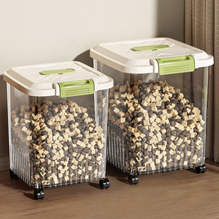 Cat Food Storage Barrel, Dog Food Sealed Can with Lid, Insect-Proof and Moisture-Proof Pet Freeze-Dried Storage Box, Transparent Wheeled Food Storage Barrel