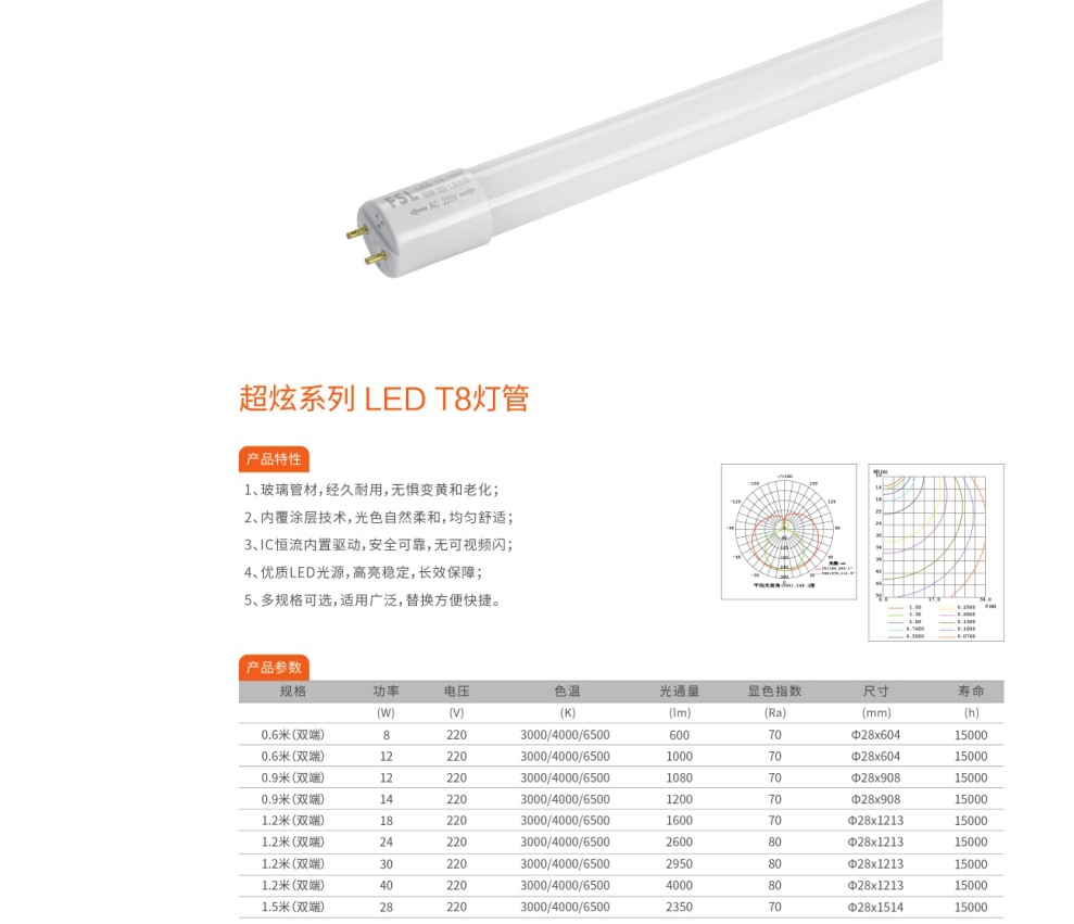 FSL佛山照明T8高光效LED灯管13W/20W/26W 1.2米超炫150lm/W光效-阿里巴巴