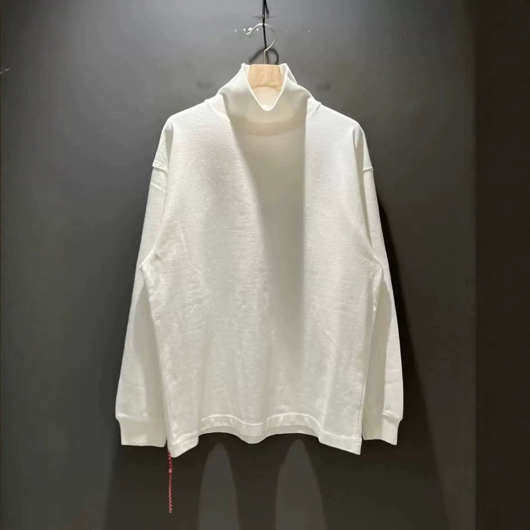 BEAMS JAPAN 닛산 작은 빨간 밧줄 무거운 무게 Tianzhu 코튼 느슨한 따뜻한 단색 높은 목베이스 티셔츠 남성용 24AW