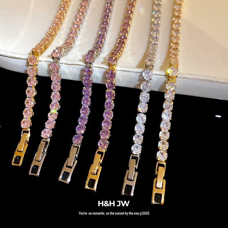 18K Real Gold Electroplated Zircon Square Clasp Bracelet, Fashionable and Versatile, Light Luxury and High-End Jewelry for Women