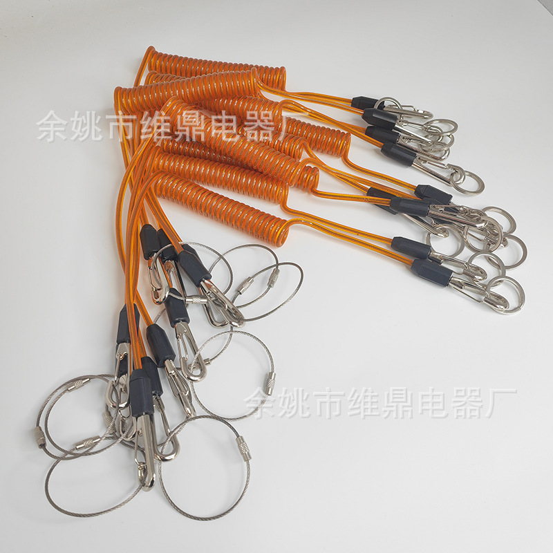 外贸钢丝包胶失手绳 高空作业工具防坠落绳子提醒绳 弹簧绳