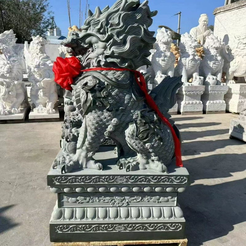 Большая каменная скульптура единорога Wanyuan, голубой камень, единорог, клубный дом, вход на фабрику, гранит, белый мрамор, голубой камень, единорог