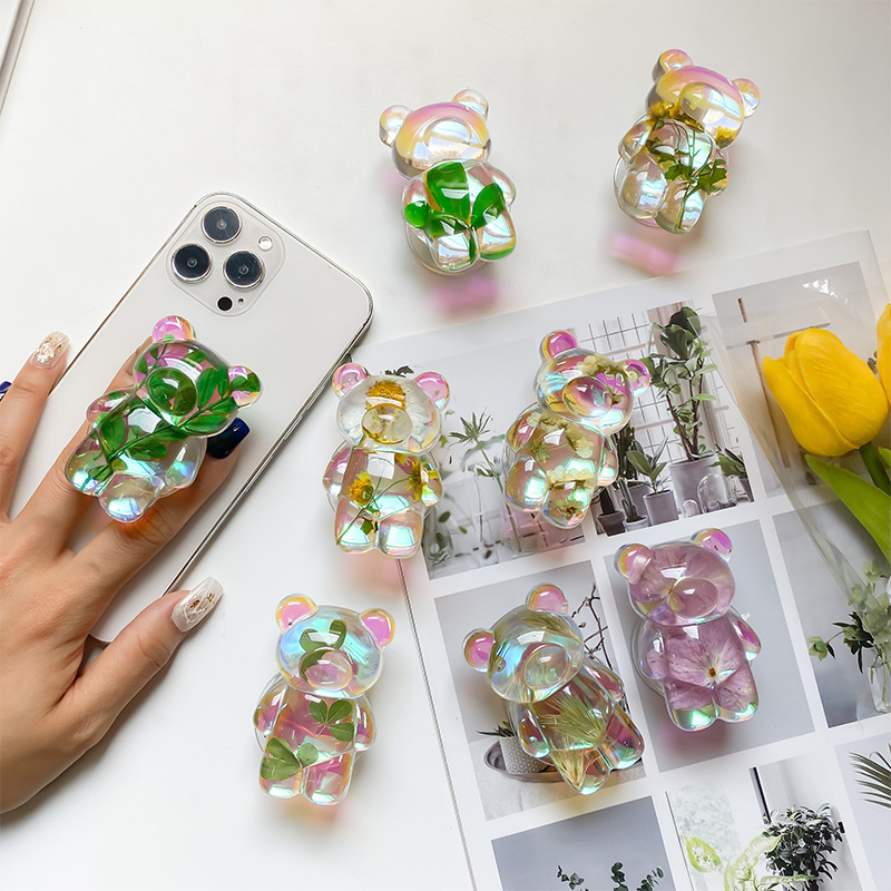 Supporto per telefono coreano Instagram Bear Laser creativo Fiore colorato Airbag Desktop Supporto stabile Portatile scalabile_voghion.com