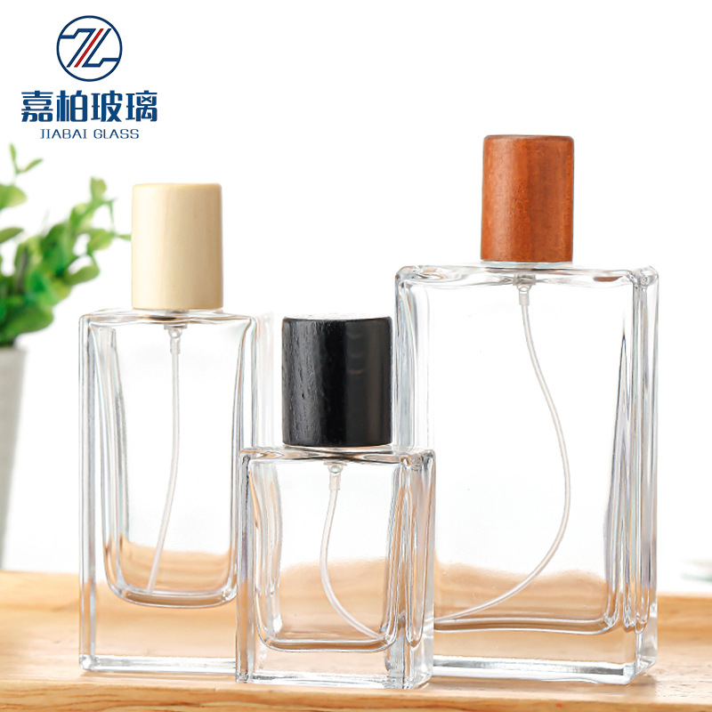 批发30ml扁方香水瓶50ml透明玻璃香水分装瓶化妆水按压喷雾瓶