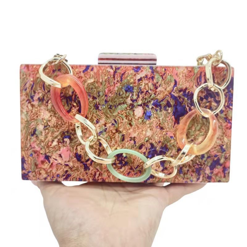 Elegant Shell Acrylic Evening Clutch Bag – Detachable Gold Chain & Bracelet Strap For Weddings, Parties & Special Occasions_voghion.com