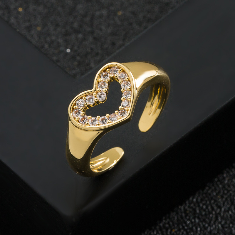 Fashion Copper-plated Gold Micro-inlaid Zircon Heart Ring display picture 3