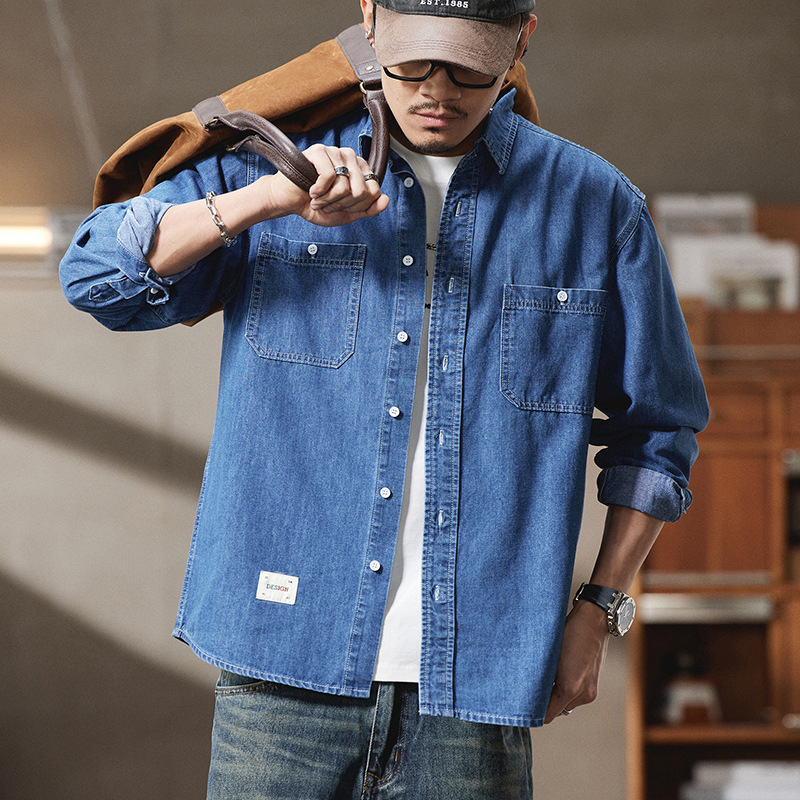 Spring New Arrival Men's plus size Denim Shirt Loose Japanese Young Yumi Handsome Coat Fat Plus Oversized Jacket Spring New Arrival Men's plus size Denim Shirt Loose Japanese Young Yumi Handsome Coat Fat Plus Oversized Jacket