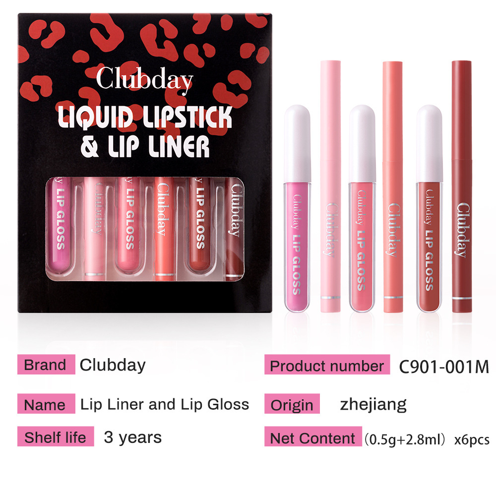 Clubday Lip Makeup 1+1 Set: Velvet Lip Gloss, Outlining Lip Pen, matte finish, long-lasting waterproof Item Picture