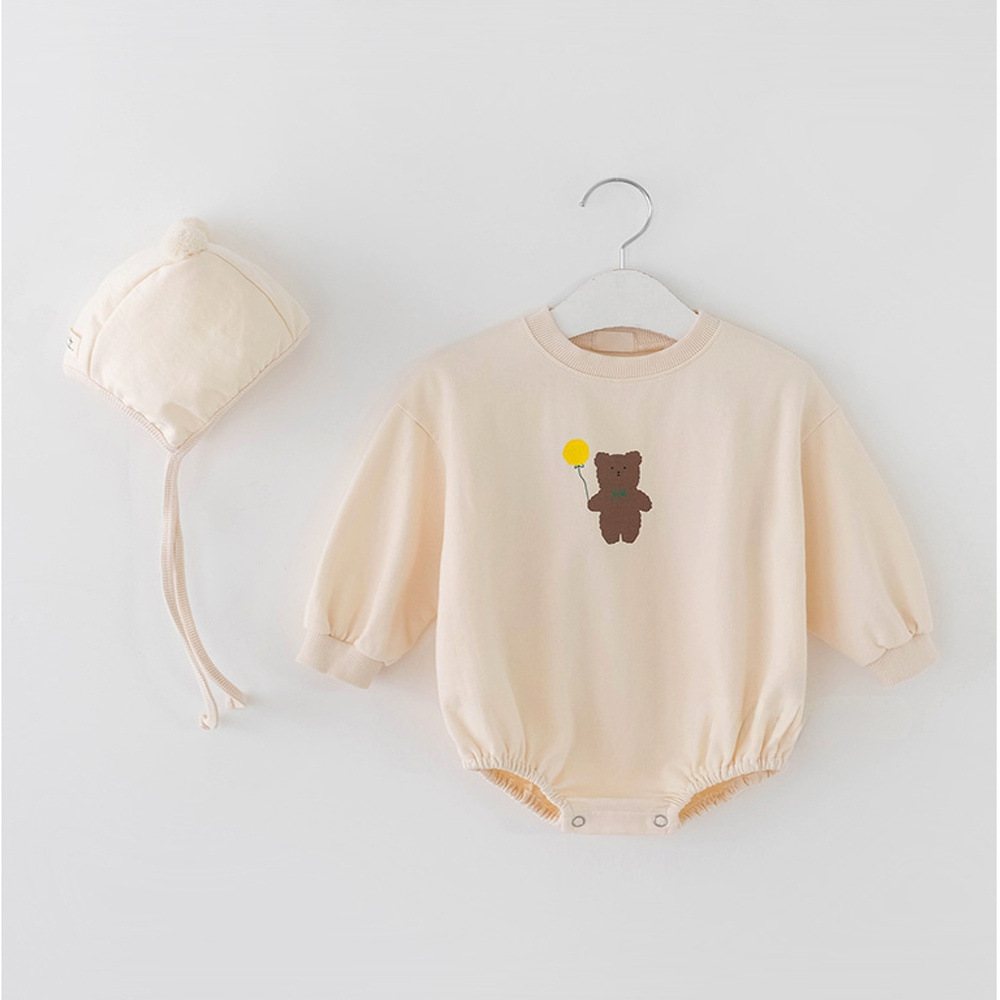 INS estilo coreano niños y niñas bebé oso impreso con capucha mameluco recién nacido algodón suelta triángulo mameluco corto escalada