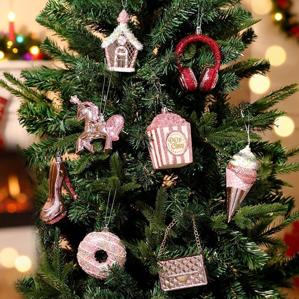 Cross-border Christmas pendants pink electroplated Christmas tree decoration pendants party atmosphere pendants Christmas decoration supplies
