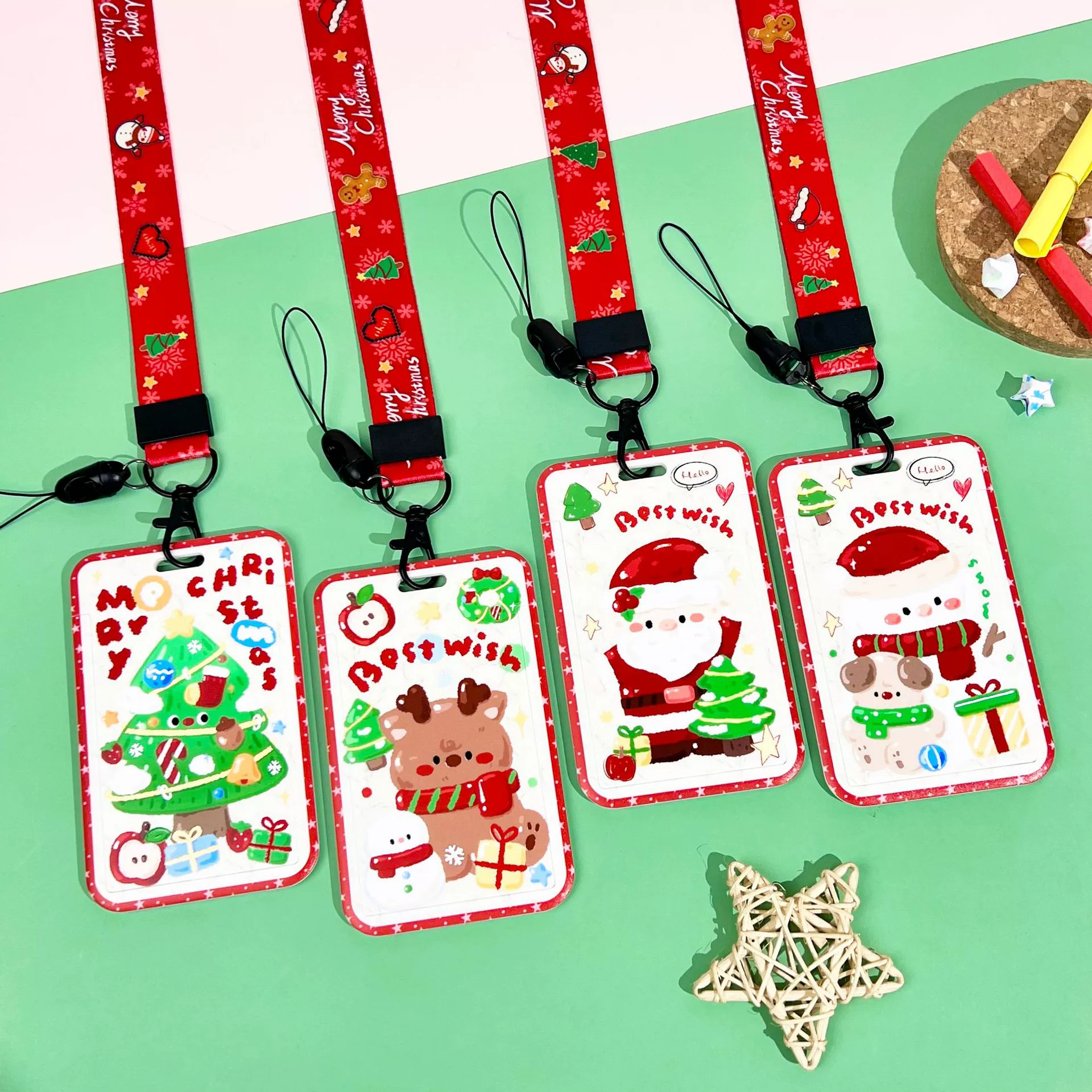 Рождественский мультяшный набор для студенческих студенческих карточек для карточек для воды пакет для карточек на груди чехол для слайдов чехол для защиты милый защитный чехол