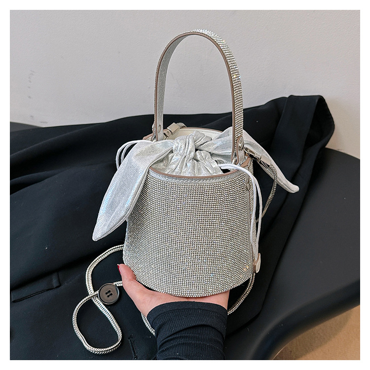 Women's Small Pu Leather Solid Color Bow Knot Elegant Cylindrical Zipper Bucket Bag display picture 2