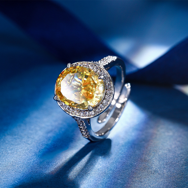 Zhuang Shengsheng Joyas Fondo de cobre chapado en oro Diamante de alto carbono Flor de hielo Corta Paloma Huevo de cobre con incrustaciones Anillo de estilo simple Mujer 10*12